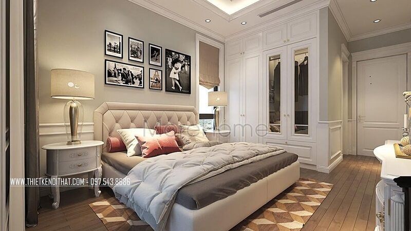 Tông màu chủ đạo của căn phòng ngủ bạn màu trắng và muốn tìm mẫu tủ quần áo tân cổ điển đồng màu thì đường bỏ lỡ mẫu tủ quần áo này