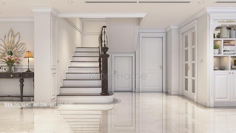 Tay vin cầu thang gỗ óc chó cao cấp cho căn hộ duplex thanh xuân hà nội